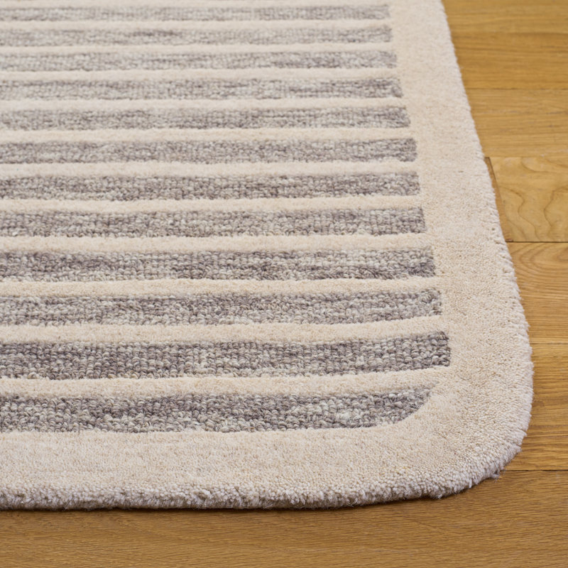 Ebony Hand Tufted Wool/Cotton Striped Rug in Brown/Ivory, Rectangle 6' x 9'