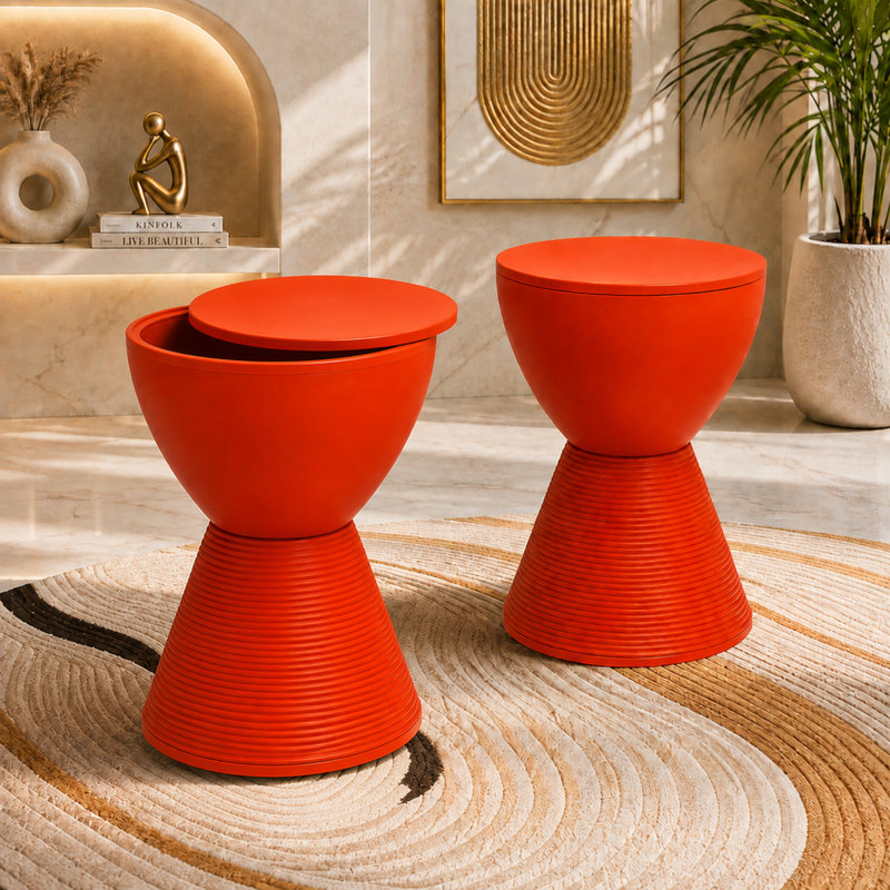 Table de bout tambour en sablier Durant Durant, Orange, Ensemble de 2