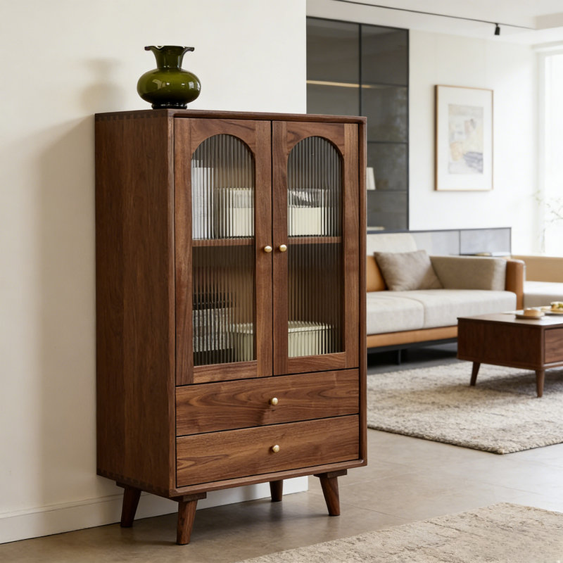 Japanese Style Double Door Glass Accent Cabinet, 51.18" H x 31.5" W x 15.75" D