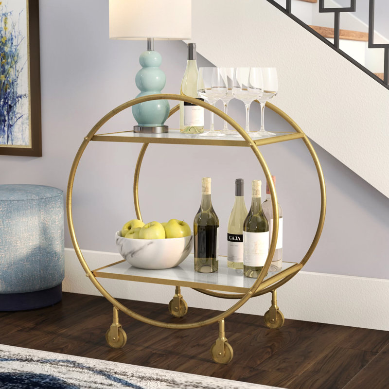 Akita Marble and Metal Bar Cart, Green