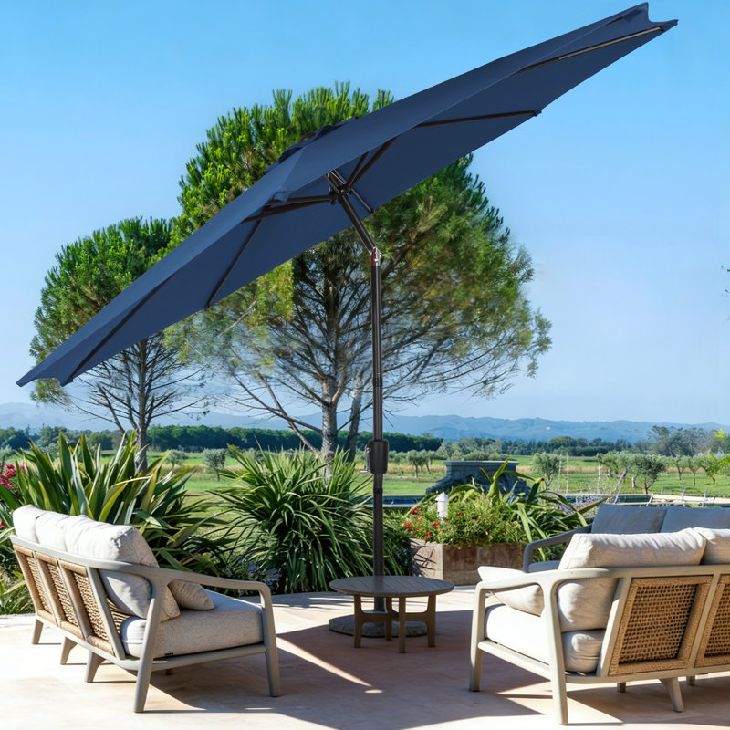 3m Large Paraso With UV, Garden Sun Shade Canopy Patio With Crank Tilt, Outdoor Umbrella  , Navy Blue