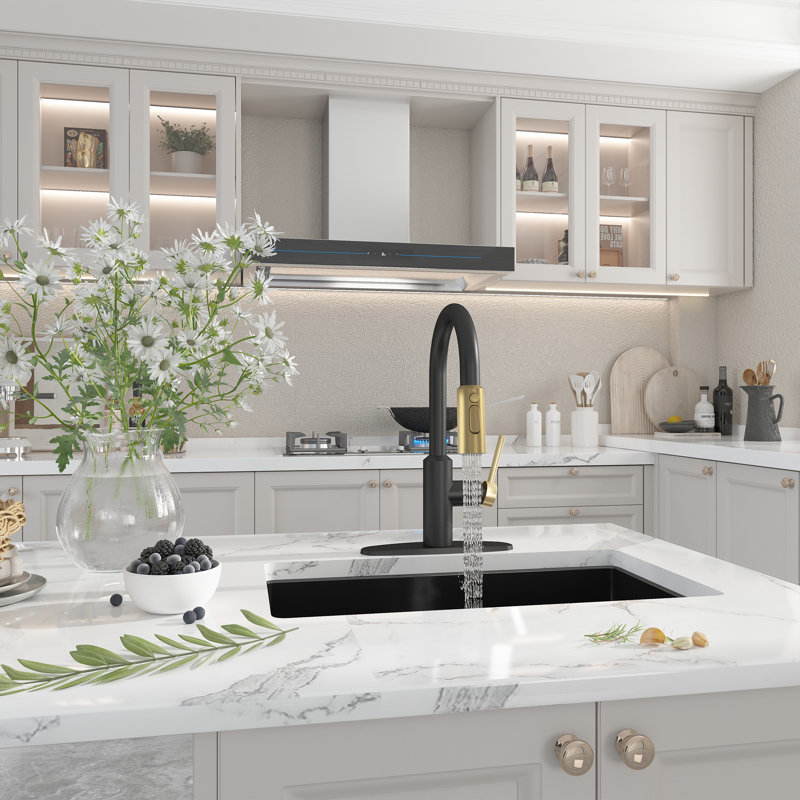 Boyel Living Kitchen Faucet, Matte Black/Brushed Gold