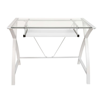 Jude Tempered Glass Computer Desk with Pull-Out Keyboard Tray