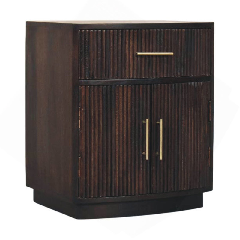 Solid Wood Milan Bedside,Brown,2-Doors,1-Drawers, Walnut