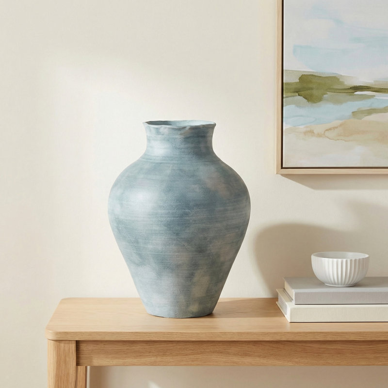 Ambretta Handmade Terracotta Table Vase, Blue, 16.75" H x 12" W x 12" D