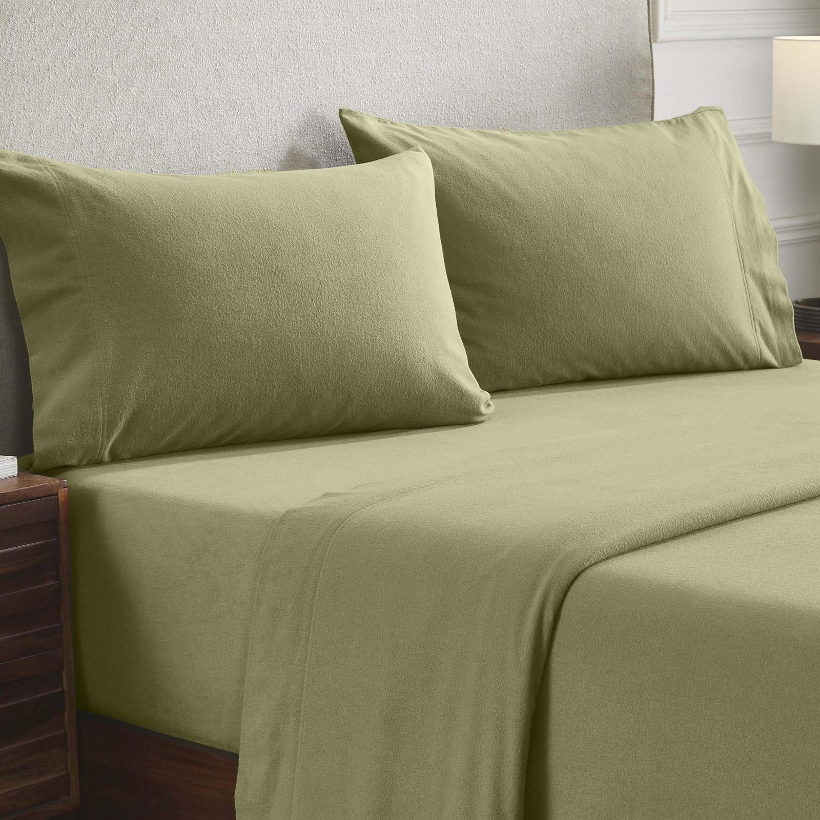 Cotton Flannel Pillowcase, Sage, Standard