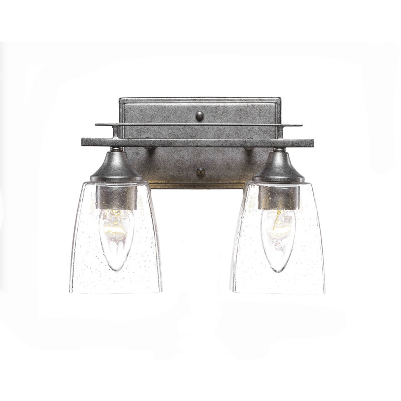 Uptowne 2 Light Bath Bar Shown In Aged Silver Finish With 4.5” Square Clear Bubble Glass