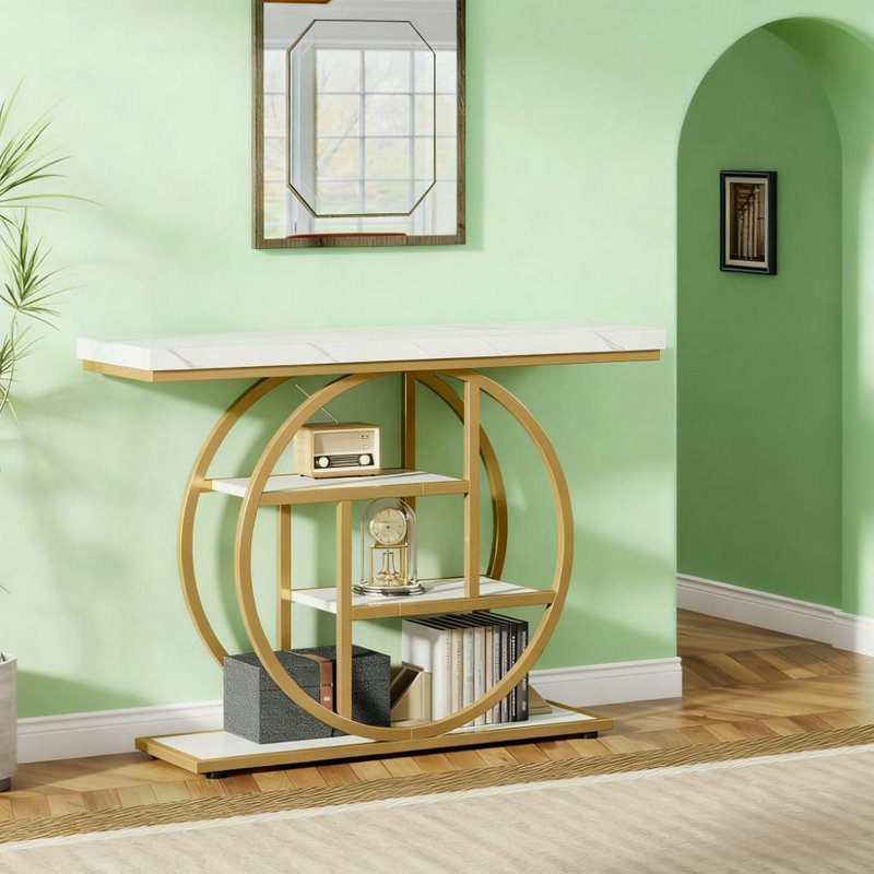 Table console 41,3 po, Blanc / Doré