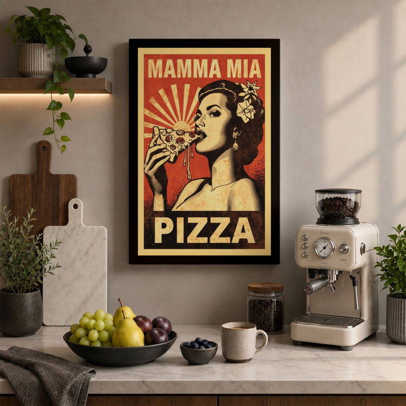 Mamma Mia Pizza Retro - Wrapped Canvas, 24x16 - 61.0 x 40.6 cm, Sage Border