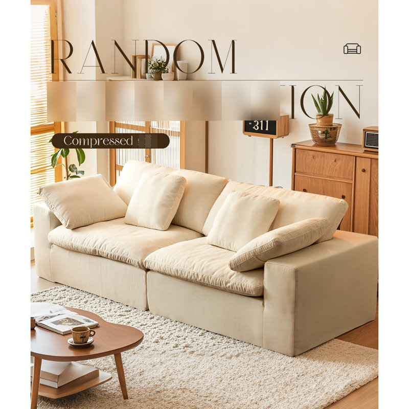 Canapé-lit modulaire en velours côtelé 2 places au design minimaliste moderne pour chambre à coucher, beige et blanc, éponge modulaire haute densité à espace de compression verticale