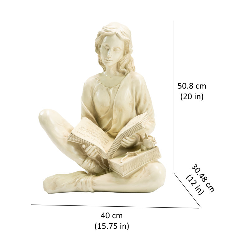 18" Beige Resin Reading Lady Garden Statue