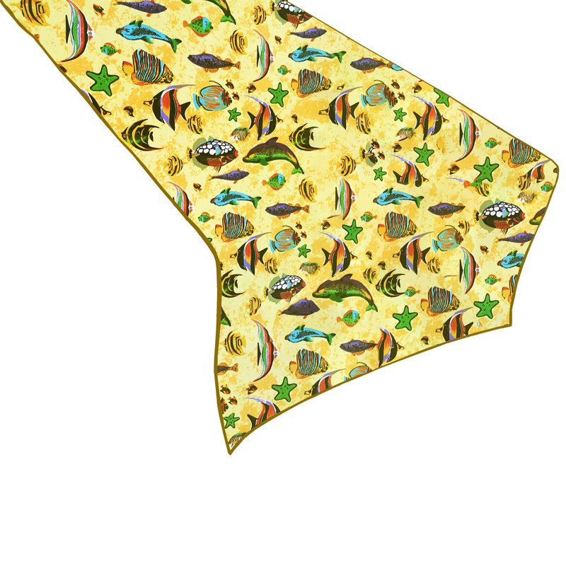 Fish Aquarium Print Table Runner, Yellow, 12" W x 60" L