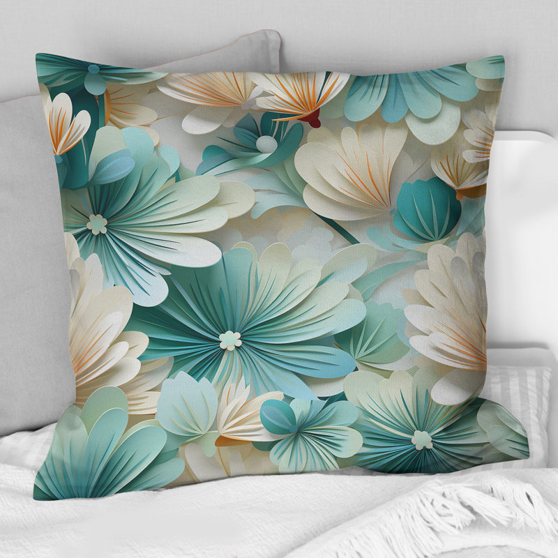 Blanc et vert Coastal Escape I - Coussin décoratif imprimé côtier, H 16 po x l 16 po
