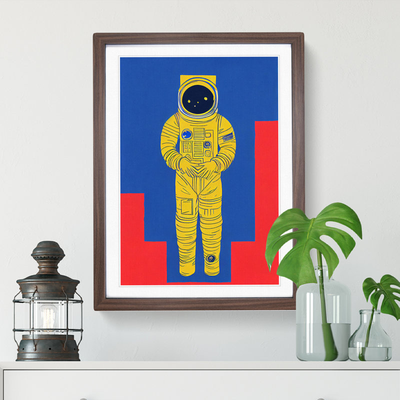 Astronaut Pop Art No.4 - Single Picture Frame Print, 64cm H x 46cm W x 2cm D, Walnut Framed