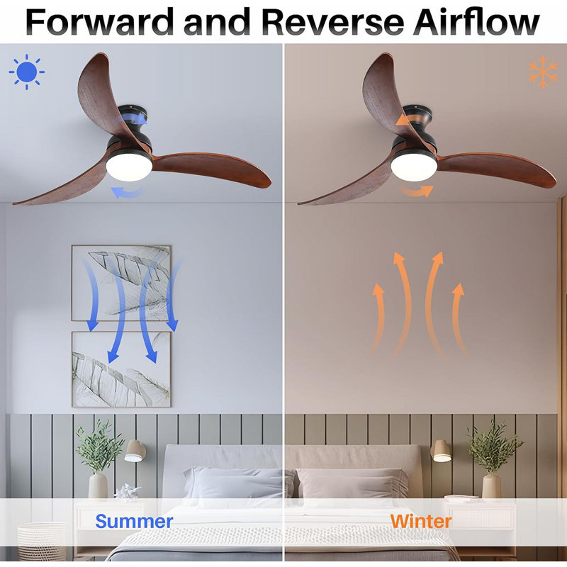 Ventilateur de plafond moderne de 52 pouces avec moteur à courant continu réversible à télécommande à 3 pales en bois massif à intensité variable
