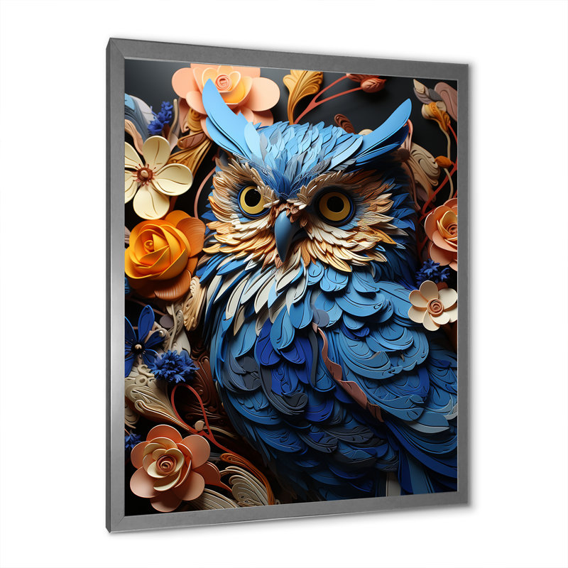 " Mysterious Owl Blooms II ", Silver Framed, 32" H x 24" W x 1" D