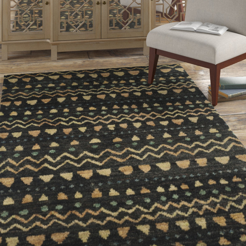 Hand-Knotted Black and Gold Bohemian Jute Area Rug, 4' x 6'