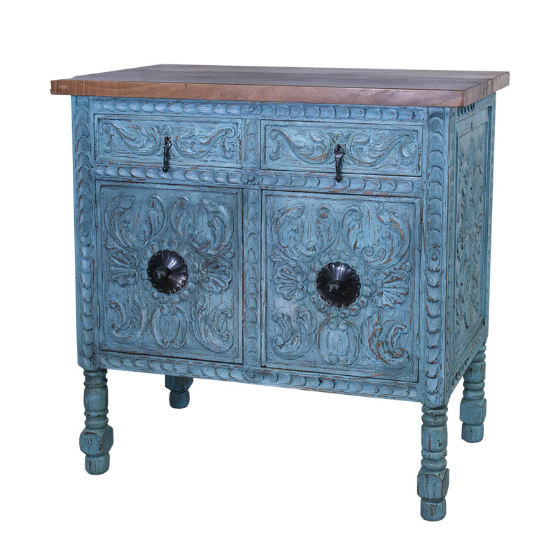 Turquoise Carved Console with Iron Hardware