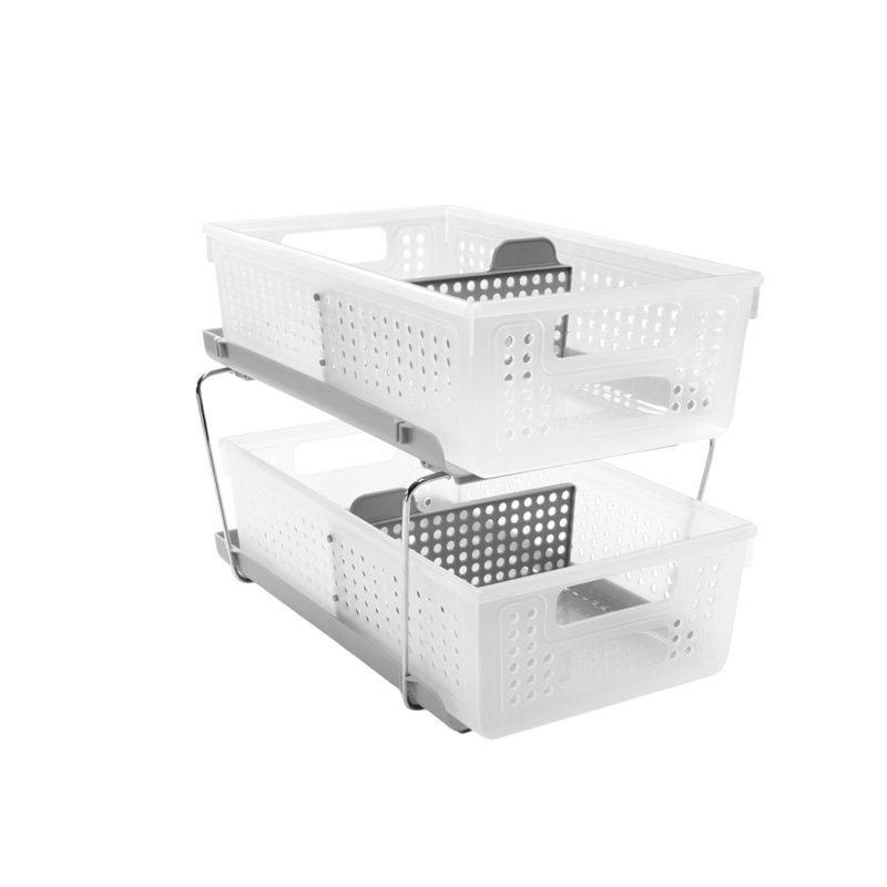 2-Tier Organizer, Multi-Purpose Slide-Out Storage Baskets With Handles And Dividers, Frost