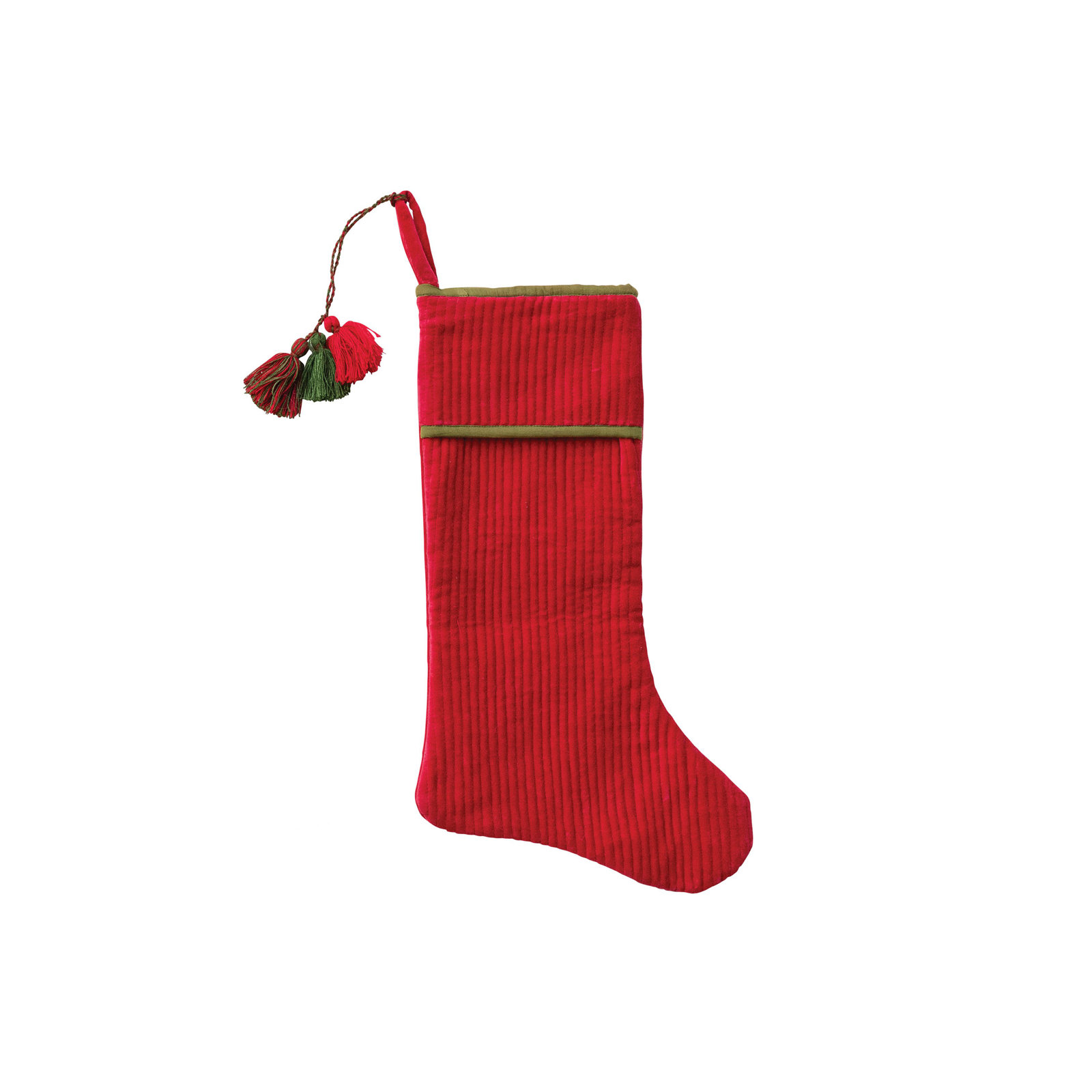 Quilted Cotton Velvet Stocking W Tassels, Red