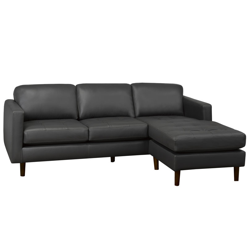 Canapé et méridienne en cuir véritable de 88 po de largeur Twyla, Gris foncé