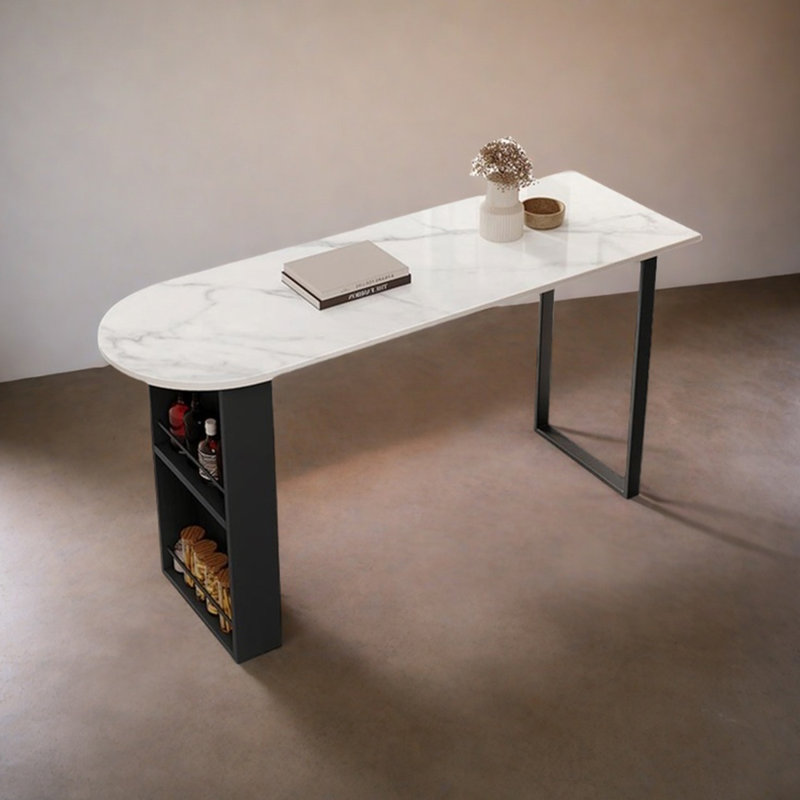 Table de bar moderne en granit de couleur crème, H 41,34 po x L 70,87 po x l 19,69 po, Noir