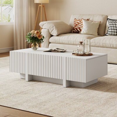 Table basse cannelée l 50,8 po avec rangement, table rectangulaire moderne pour le salon, la chambre à coucher et le bureau personnel