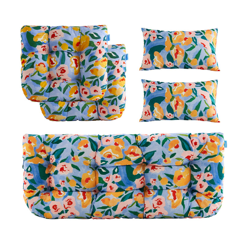 Coussin de siège d'intérieur / d'extérieur, Bleu/jaune