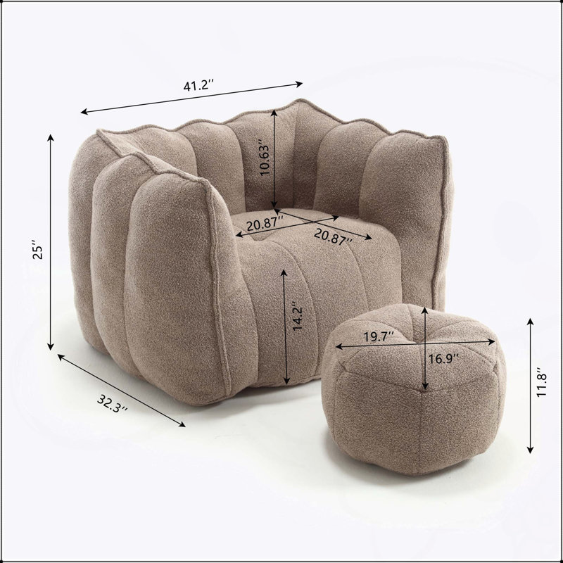 Soft Bean Bag Chair with High Resilient Foam for Living Room and Bedroom, Comfortable Square Lazy Sofa with Footstool, Cover for Adults to Gaming, Reading, and Watching TV
