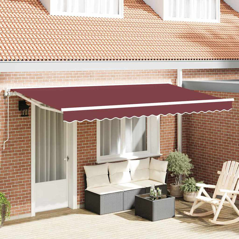 Brayden Studio Retractable Door / Window Awning, Burgundy/White, 350 cm W x 200 cm D