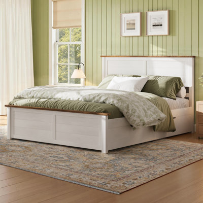  Lit plateforme double en bois massif avec 4 tiroirs de rangement, pour enfants, adolescents, blanc / brun