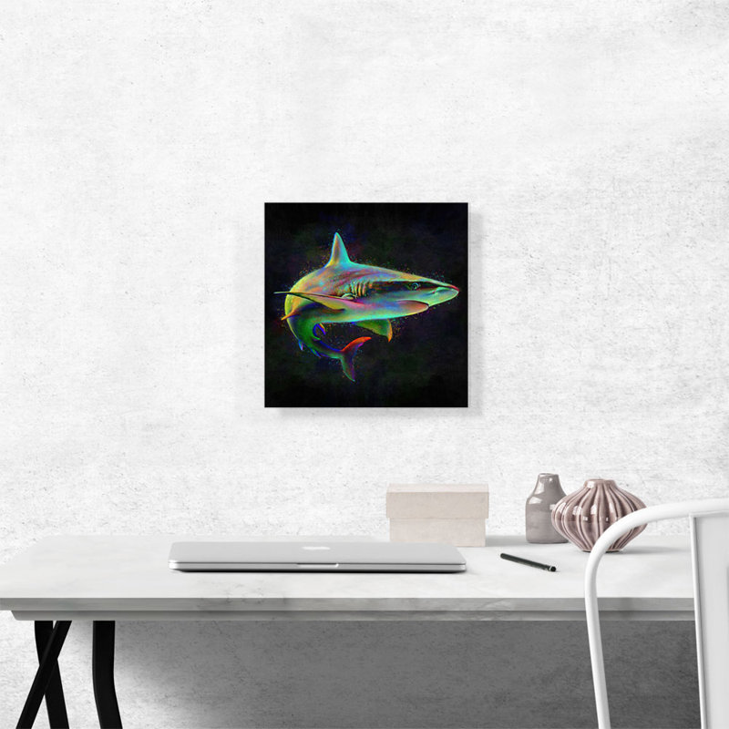 Shark Fish Shortfin Mako Tiger Ocean Sea - impression sur toile tendue, H 12 po x l 12 po x P 1,5 po
