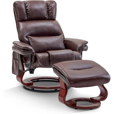 Swivel Recliners with Ottoman, Reclining TV Chairs with Vibration, Faux Leather Lounge Chair