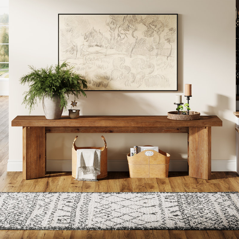 Solid Wood Bench, 62.99" Farmhouse Entryway Bench
