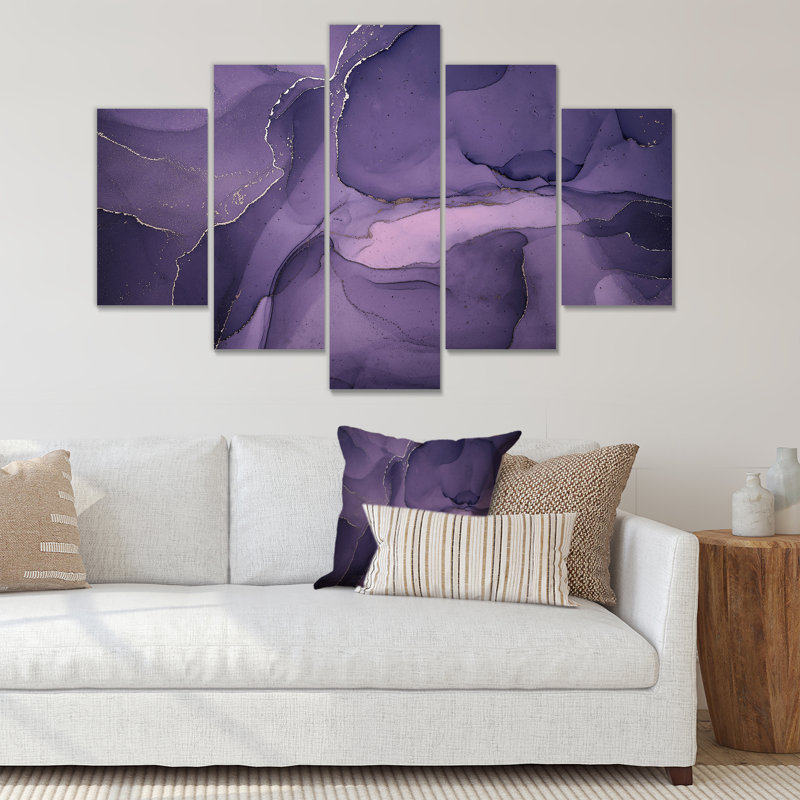 Nuage d'encre mauve et gris mauve - peinture sur toile tendue 5 pièces