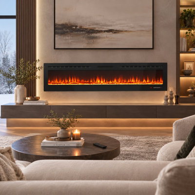 100'' Electric Ultra-thin 750/1500w Fireplace Recessed And Wall Mounted With App & Remote Control