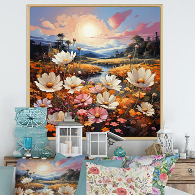 White And Pink Wildflowers Meadow  - Wildflowers Wall Art