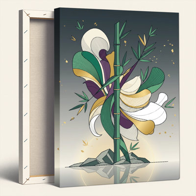 Ensemble de 1 tableau sur toile à motif floral en bambou
