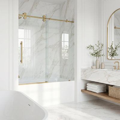 Elan 56-60" W x 66" H Sliding Frameless Tub Door with 3/8" Clear Glass