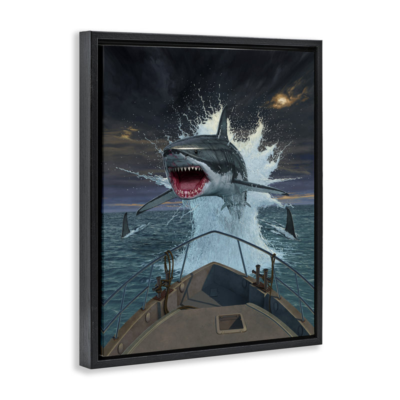 Fish Out Of Water Shark Floating Frame, design by Vincent Hie, 21" H x 17" W, Jet Black Floater Frame