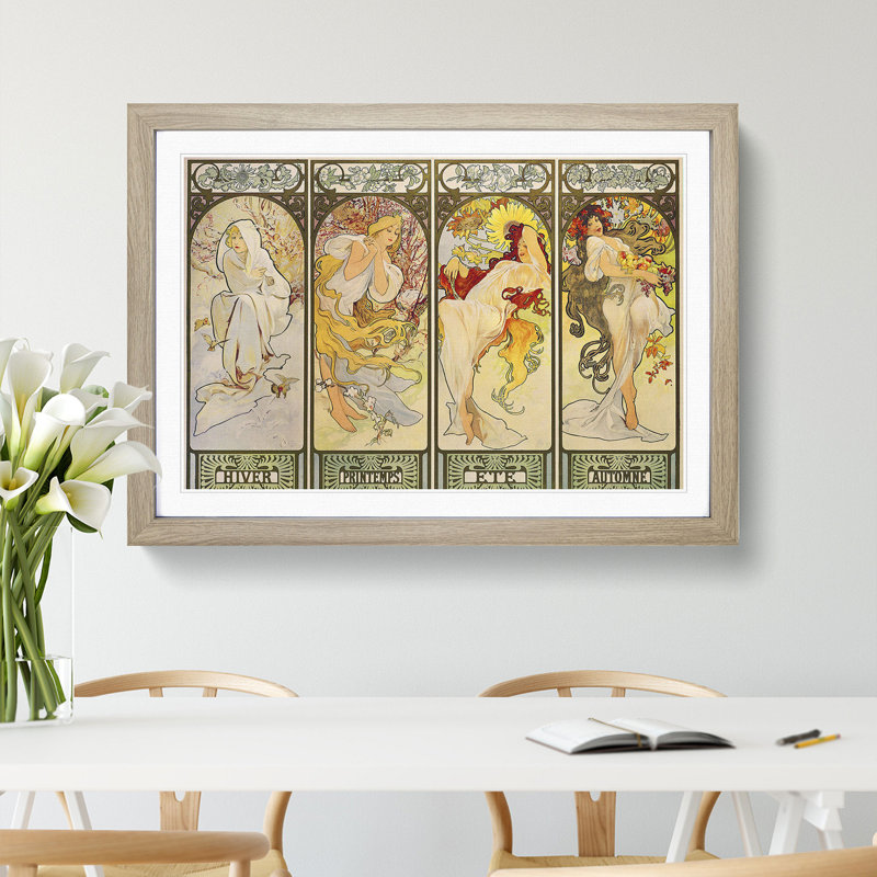The Four Seasons by Alphonse Mucha - Picture Frame Painting, Oak, 48cm H x 65cm W x 2cm D