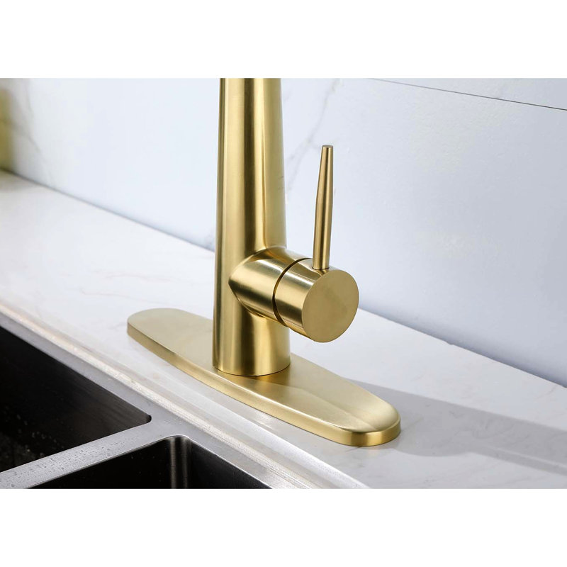 Brushed Gold, Stainless Steel, Single Handle, Kitchen Sink Faucet, Pull Down , 360 Rotating Nozzle, Three Water Output Forms, Easy Flow Regulation, - Corrosion Surface Treatment Stream/Spray/ Modes,