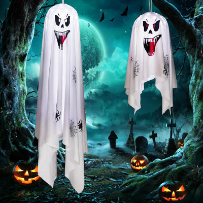 2 pièces décorations d'Halloween en plein air, fantôme fantasmagorique, décoration d'Halloween avec guirlandes lumineuses à piles - 53 po, décoration fantôme suspendue pour la cour