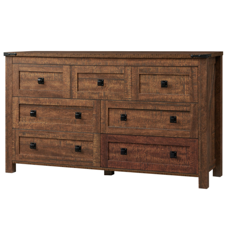 Addeline 54"W Farmhouse 7 - Drawers Dresser Organizer, Wood Rustic Wide Chest of Drawers, Brown