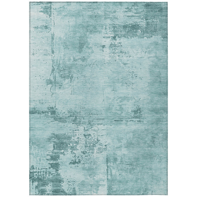 3' X 5' Blue And Ivory Abstract Washable Indoor Outdoor Area Rug