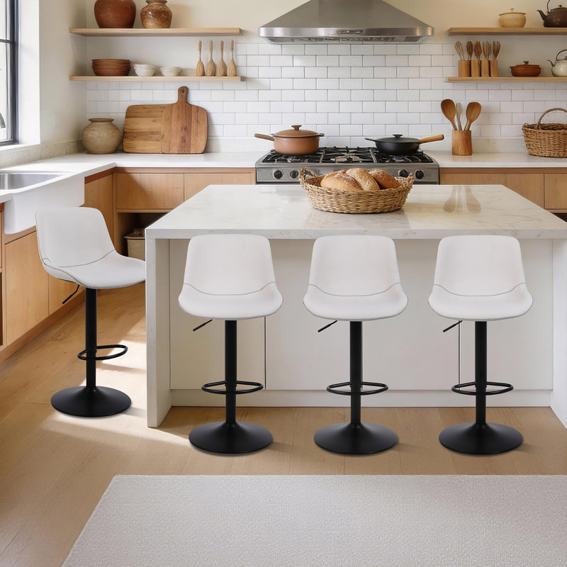 Jeninne Swivel Adjustable Height Bar Stool, White, 4