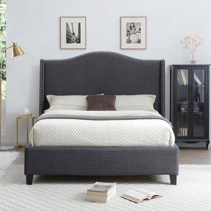 Hampton  Wingback Bed, Linen, Charcoal, Queen