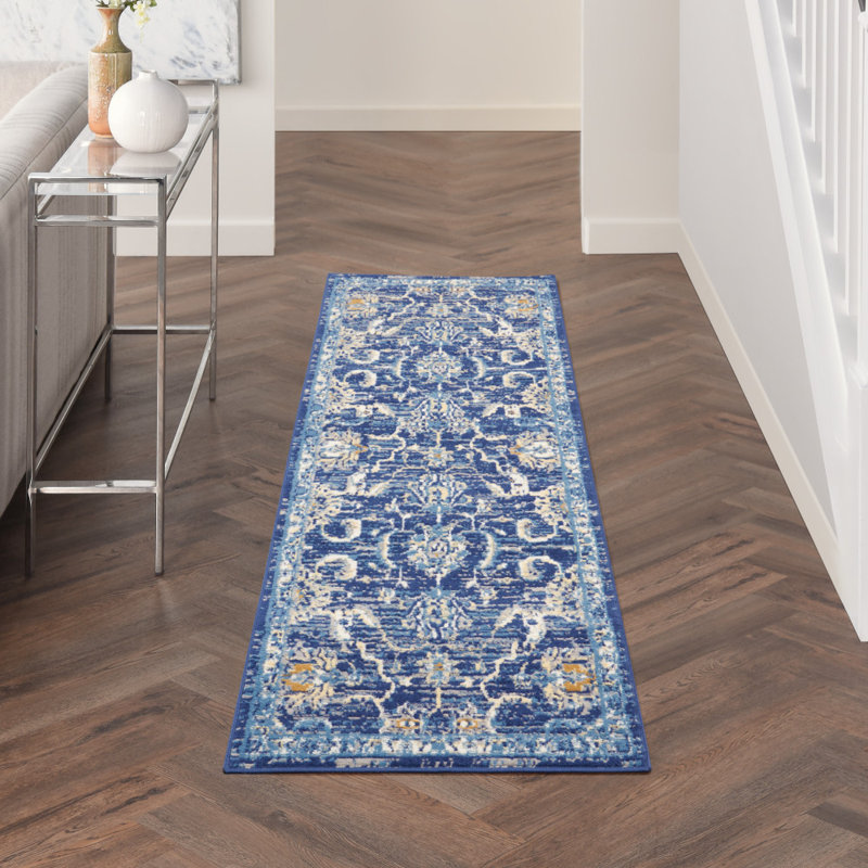 Tapis oriental bleu marine Chattahoochee, Tapis de couloir 2 pi 3 po x 7 pi 6 po