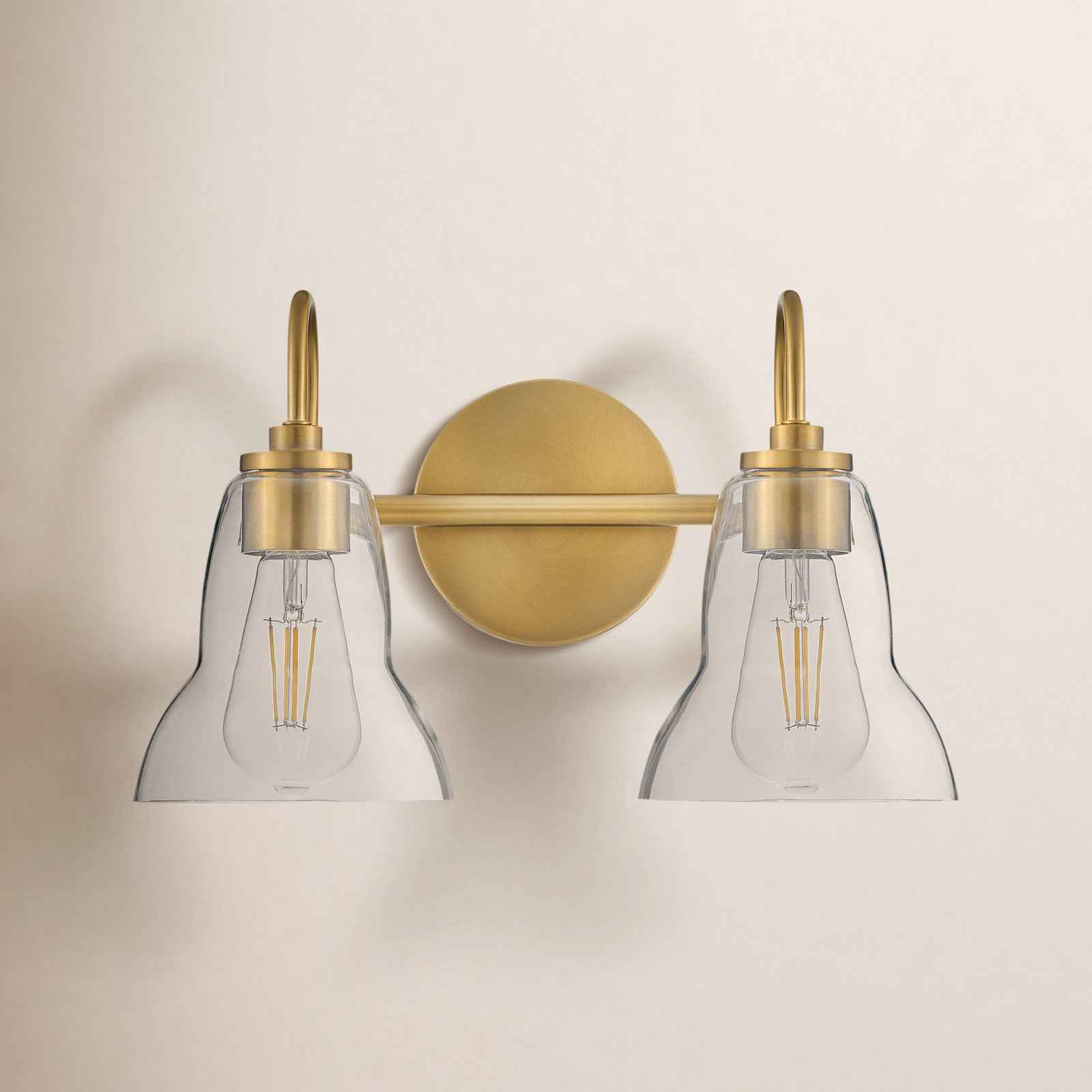2 Light Transparent Vanity Light, Lacquered Brass