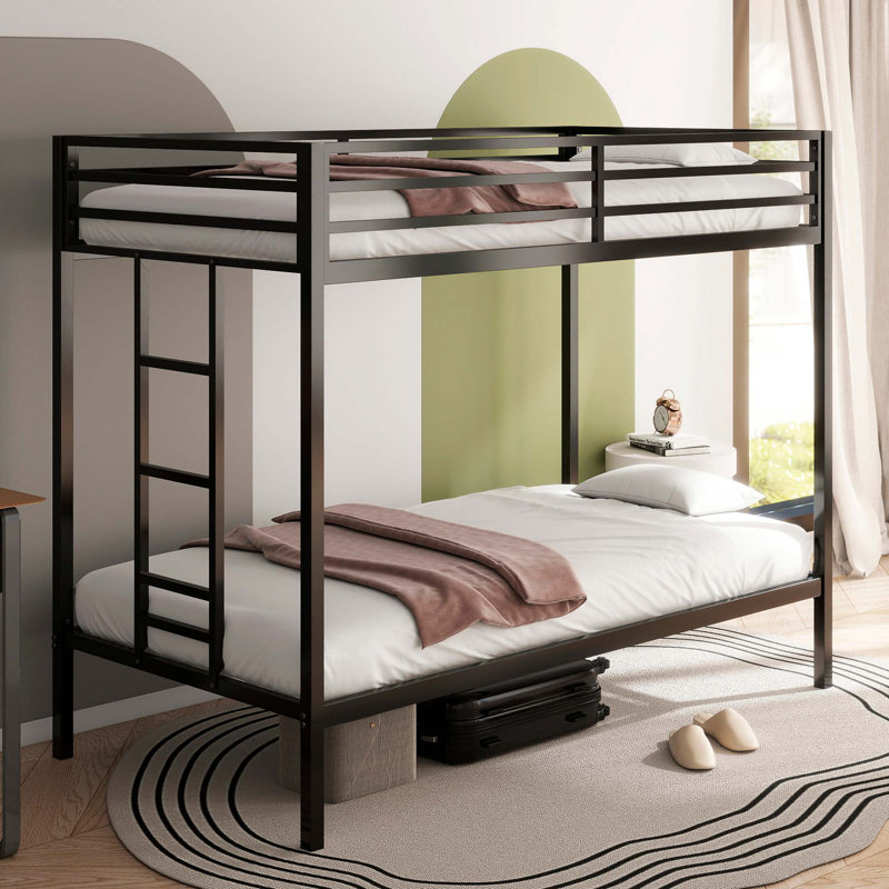 Adam Sturdy Twin Over Twin Bunk Bed Metal, Twin Over Twin Bunk Bed with Ladder and Guardrails, Easy Climbing